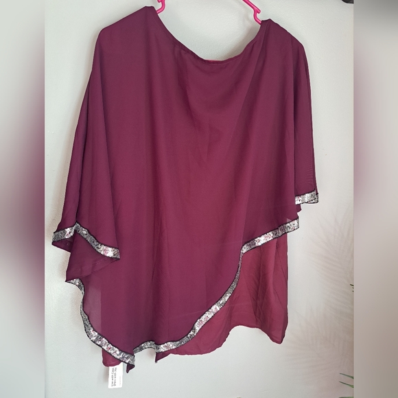 Bloomchic Chiffon Overlay Sequin Eggplant Purple Tunic Top Sz14/16 NEW - Picture 6 of 6